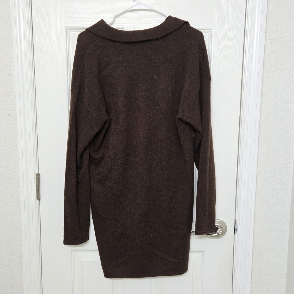 Reformation Doreen 100% Cashmere Polo Sweater Dress Brown Collar Small S - Picture 6 of 10